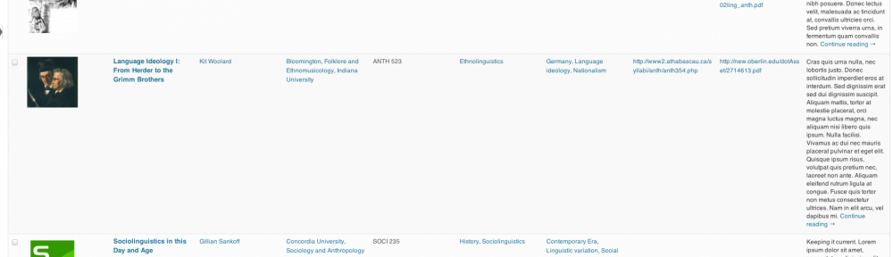 WP Syllabus Database Screenshots